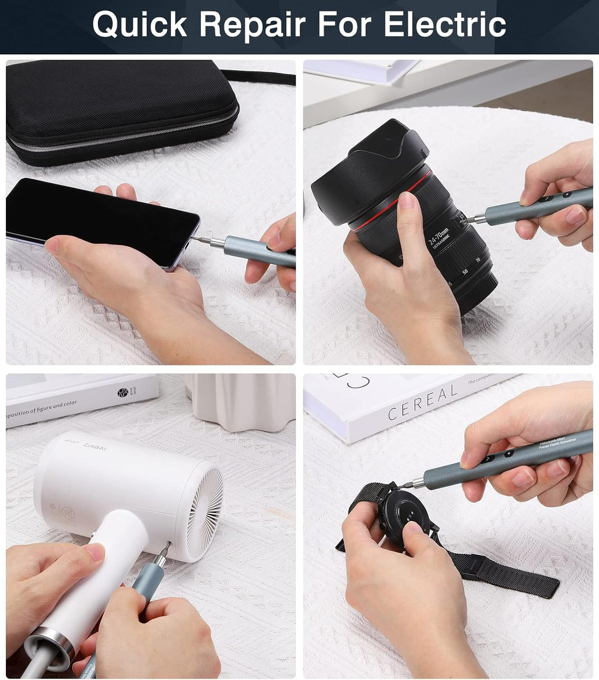 Mini Electric Screwdriver 62 In 1 Magnetic Screwdriver Kit with 48PCs Bits, Gray P7920