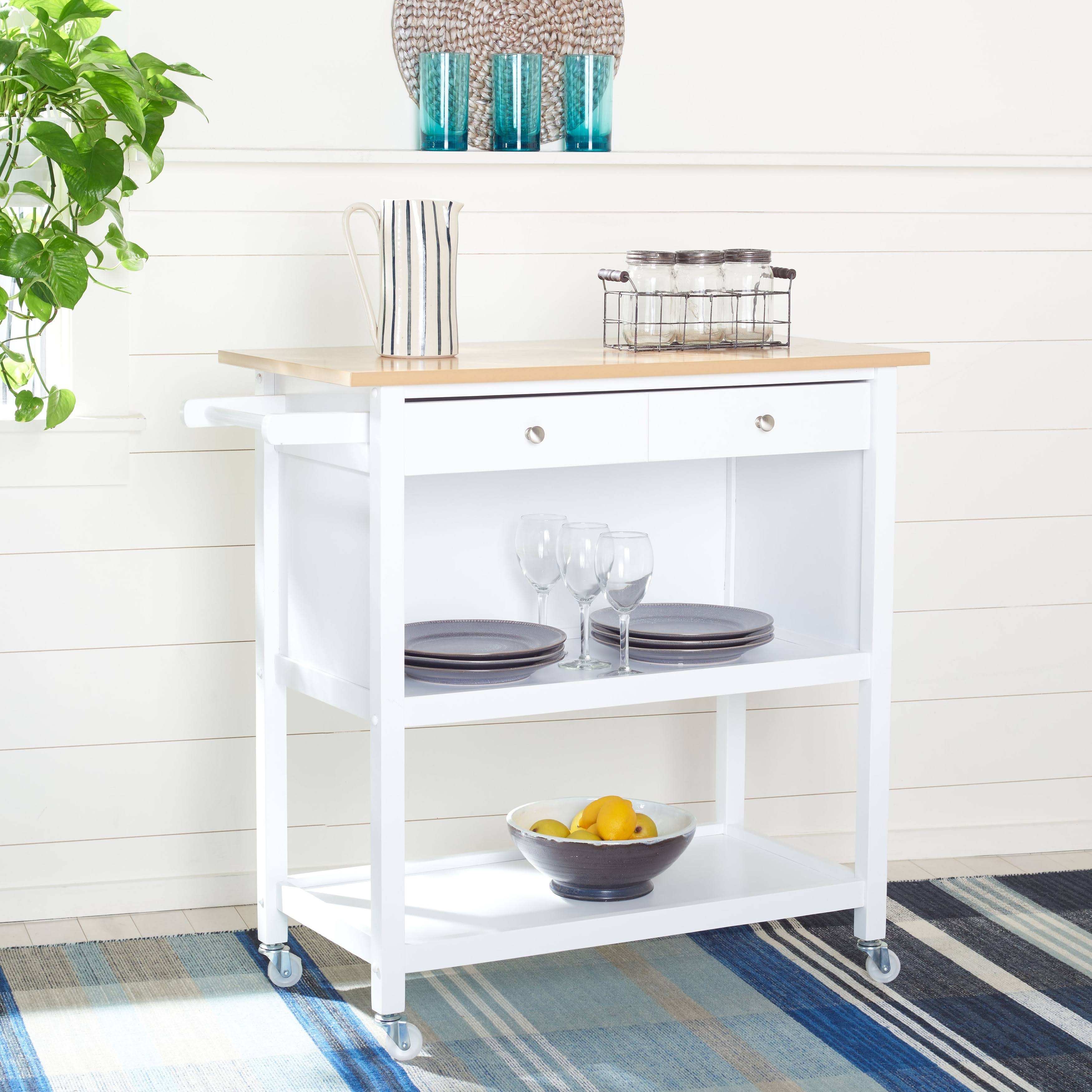 White 2 Drawer 3 Shelf Kitchen Cart C56709