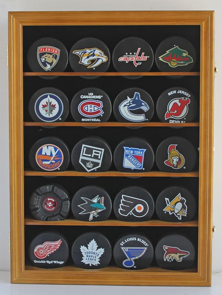 Hockey Puck Display Case Shadow Box Wall Cabinet with UV Protection Door J724