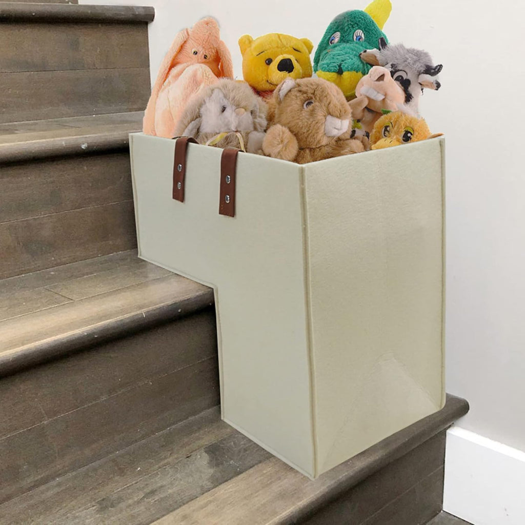 Stair Basket with Leather Handles, 4mm Felt Stair Step Storage Organizer E534777