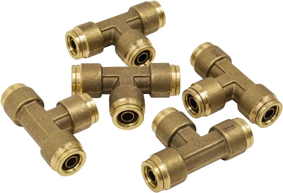 3/8" Tube OD Brass Push to Connect Union Tee Air Brake Tube Fitting (5 Pack) V199