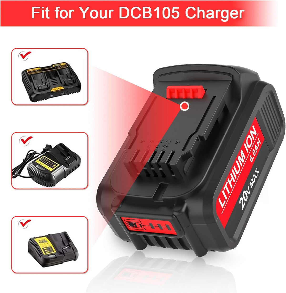 2 Pack 6.0Ah Replacement Battery for Dewalt 20V Max Lithium J826