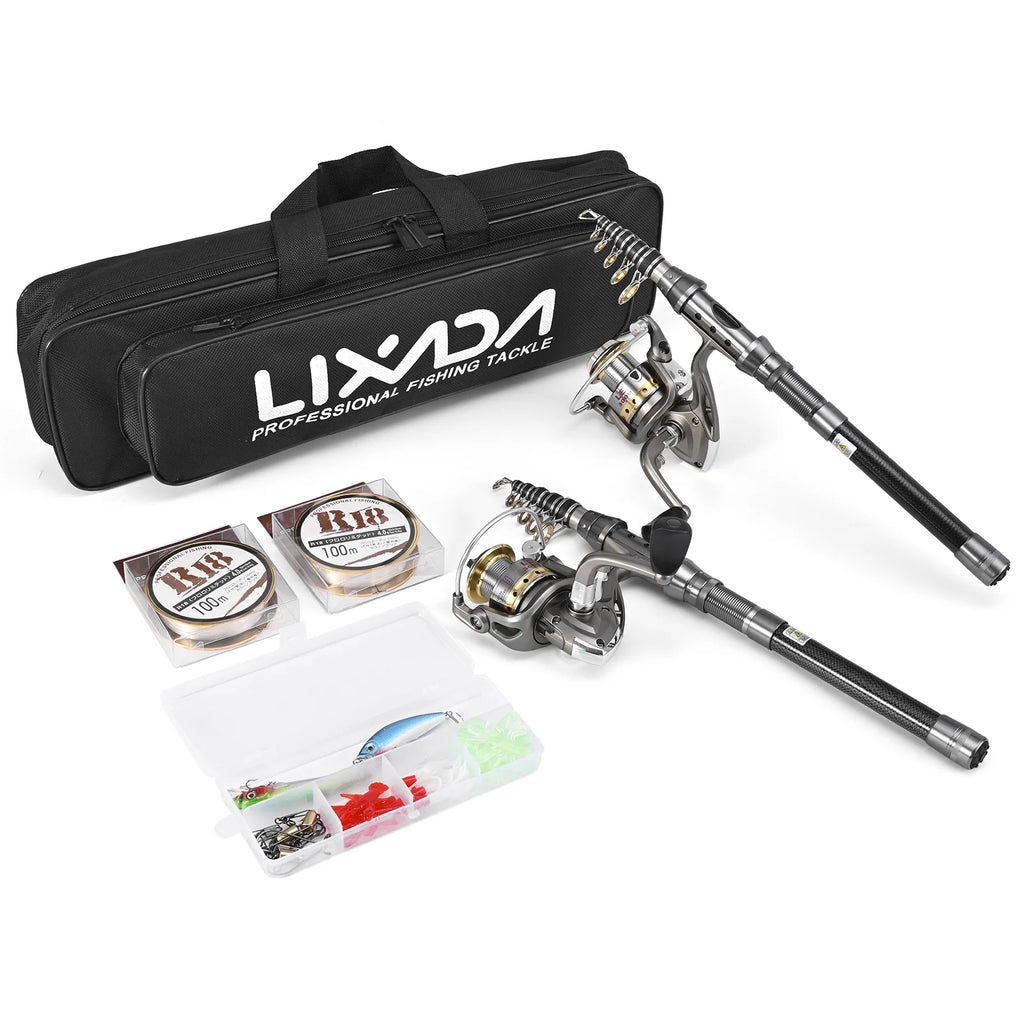 2PCS Telescopic Carbon Fiber Spinning Rod and Reel Combo Set I7691