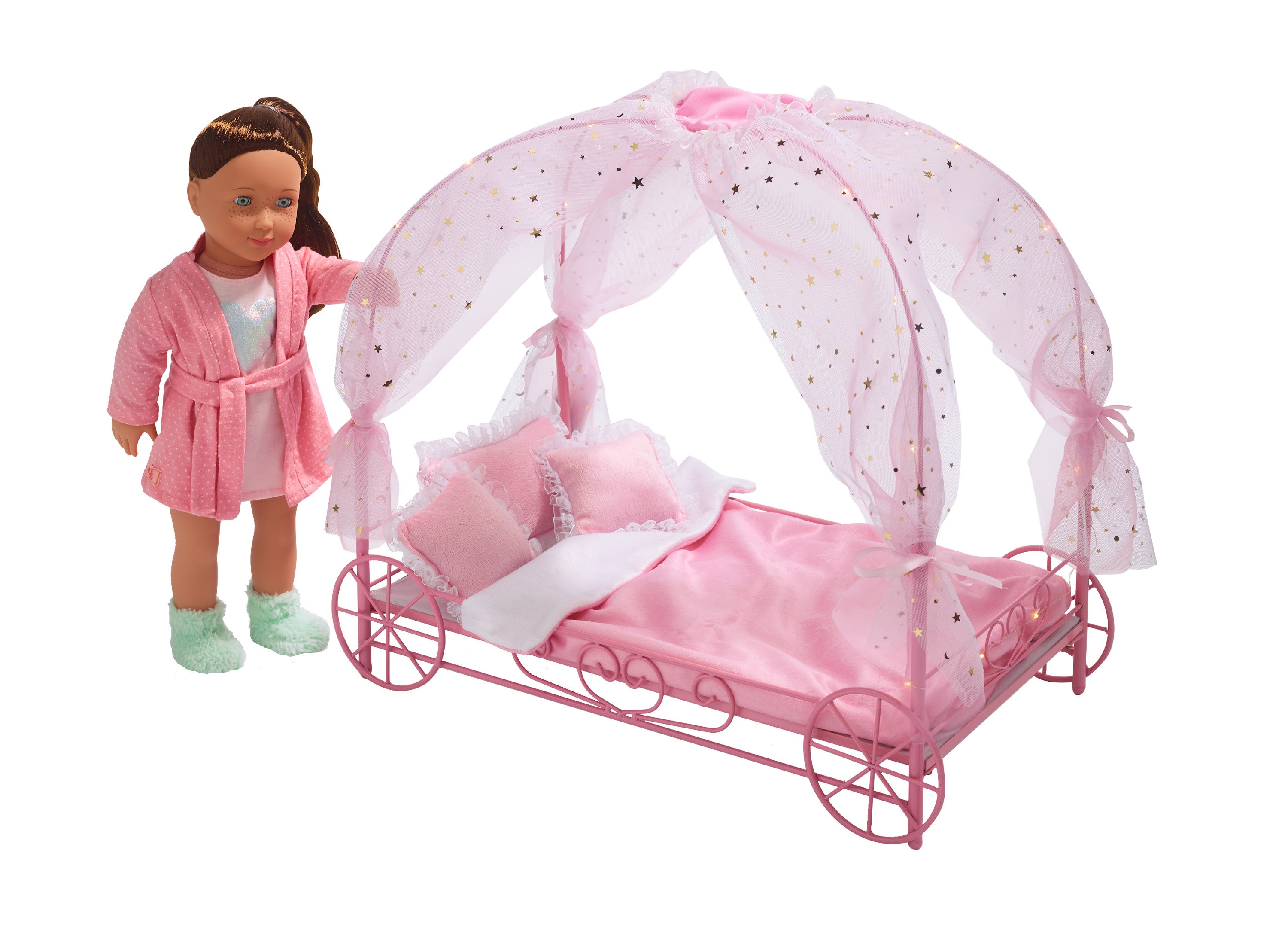Pink Doll Bed with Canopy and LED Lights A336