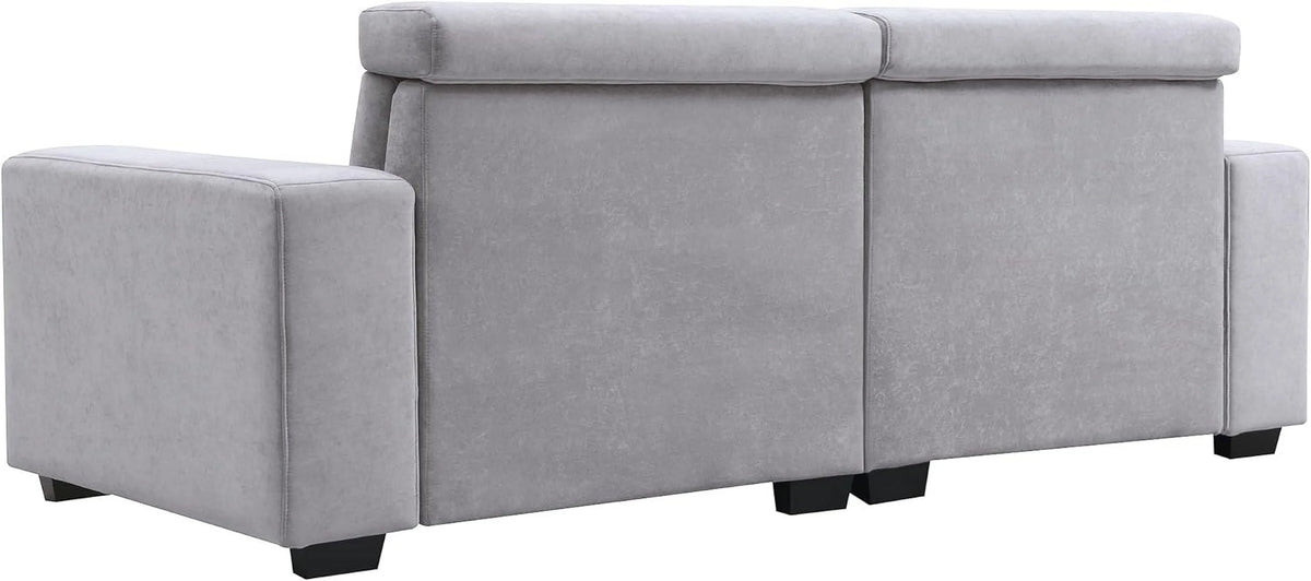Light Grey Velvet Upholstered Sofa with Adjustable Headrests N136