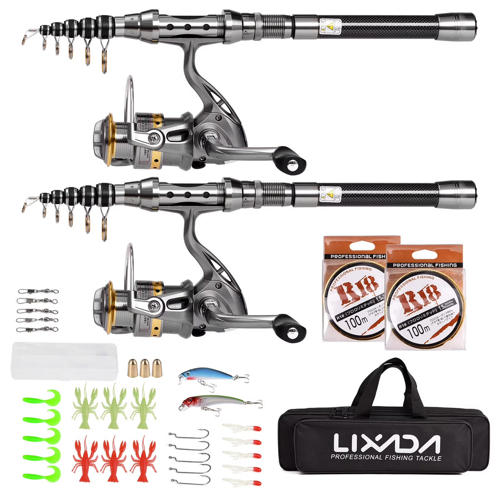 2PCS Telescopic Carbon Fiber Spinning Rod and Reel Combo Set I7691