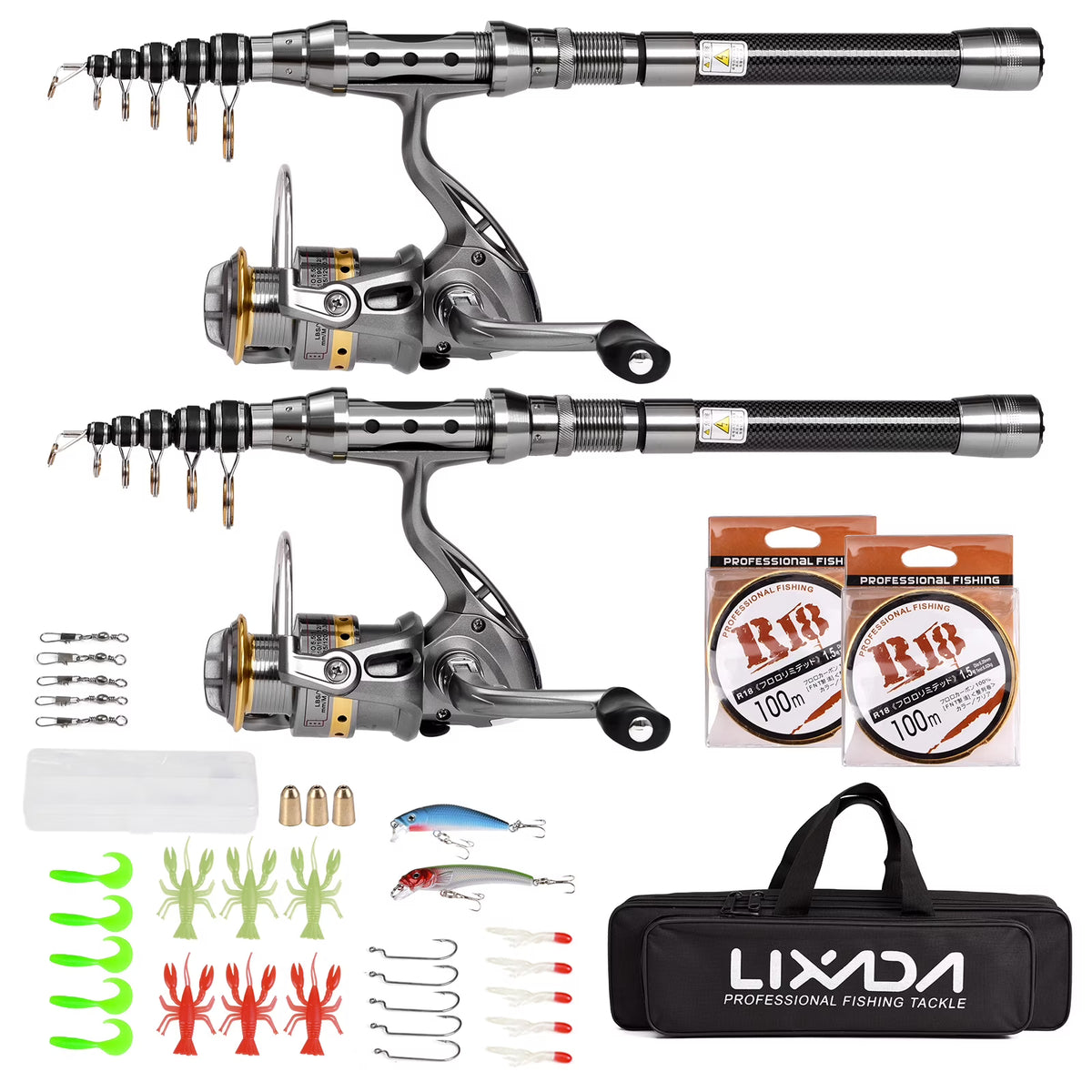 2PCS Telescopic Carbon Fiber Spinning Rod and Reel Combo Set I7691