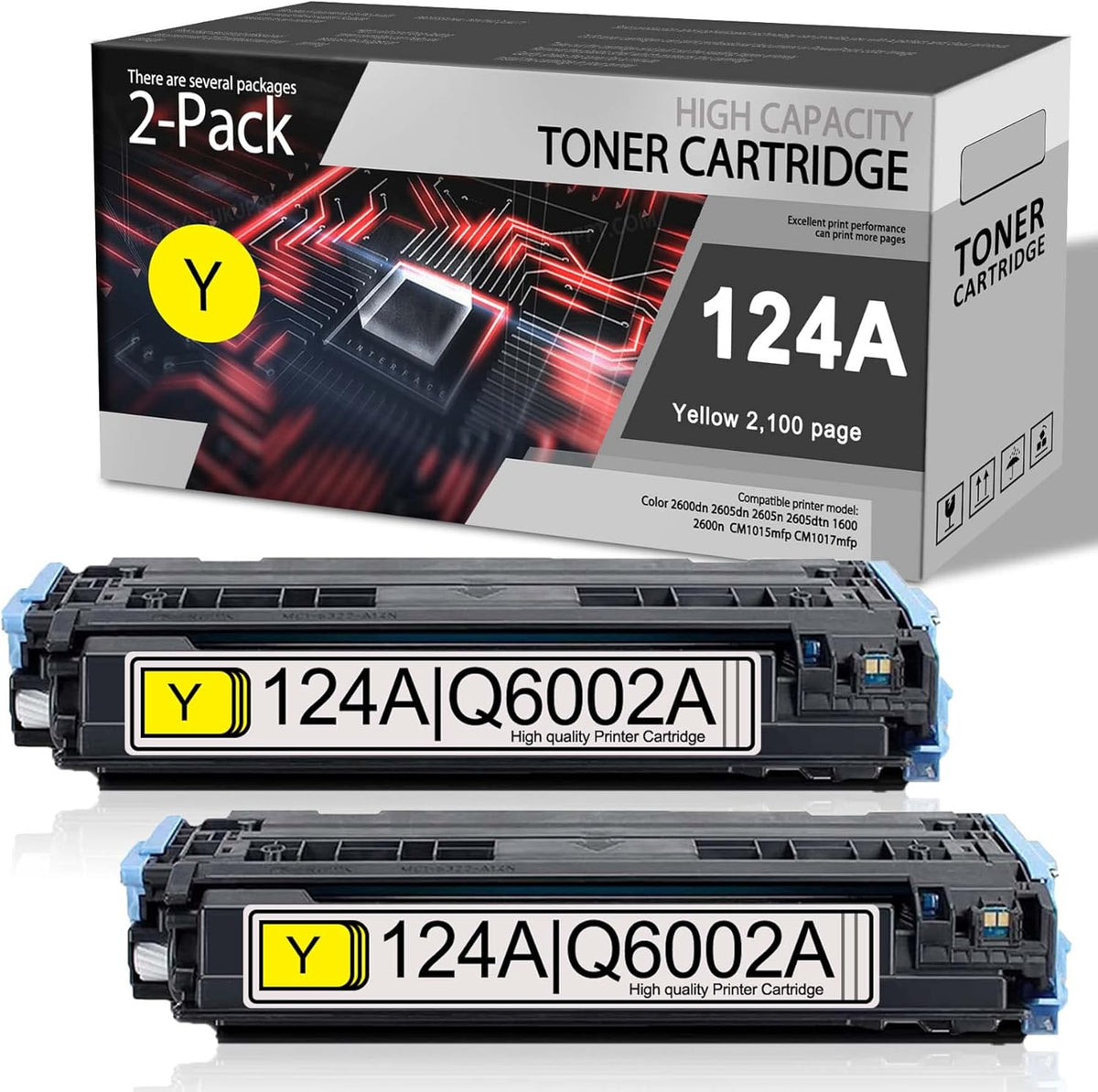 2 Pack Yellow 124A Q6002A Toner Cartridge J817