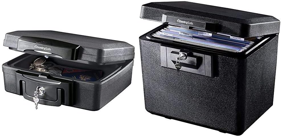 Fireproof Waterproof Box with Key Lock, 0.17 Cubic Feet, Black, Pack of 2 O7730