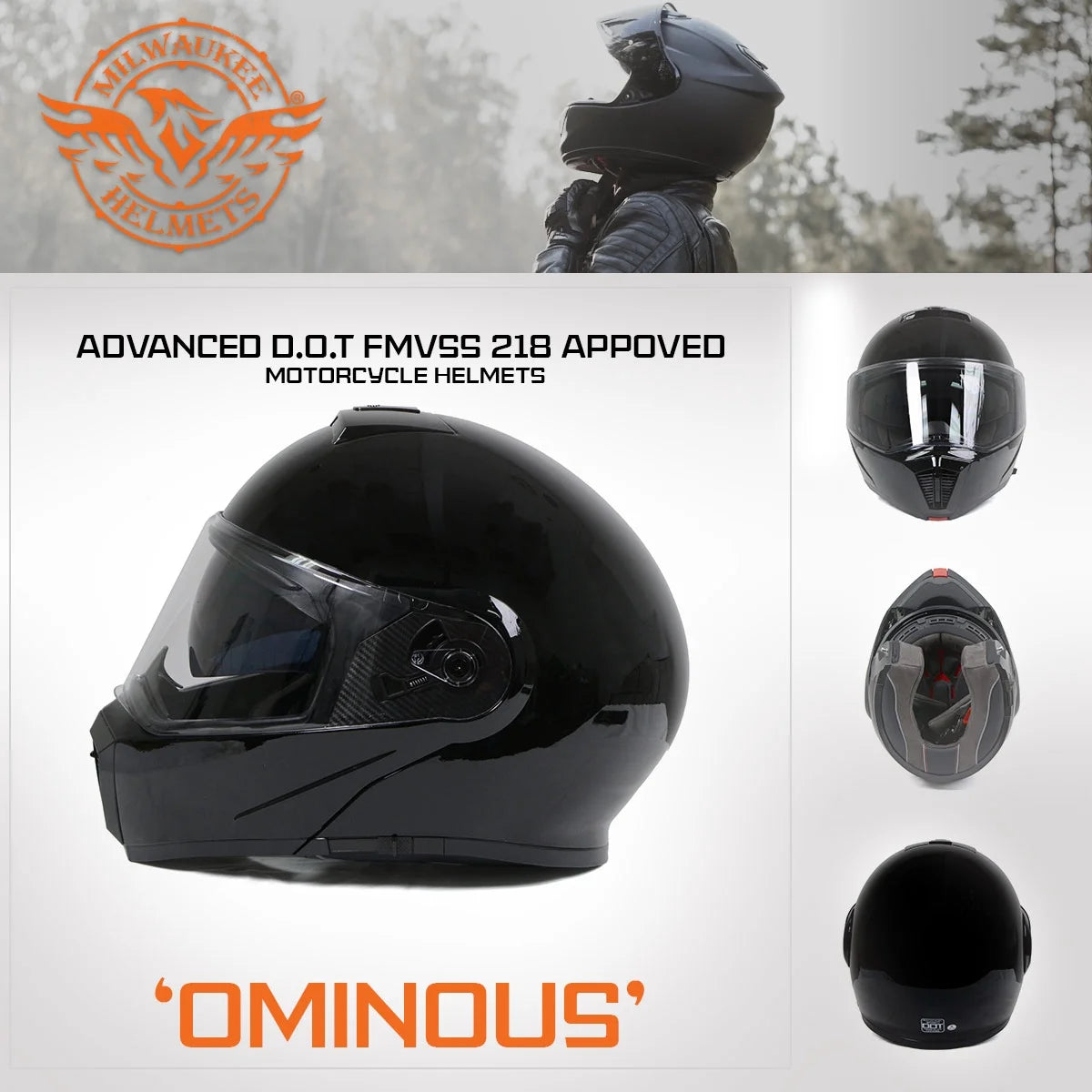 Gloss Black Modular Motorcycle Helmet with Drop Down Visor Q298708