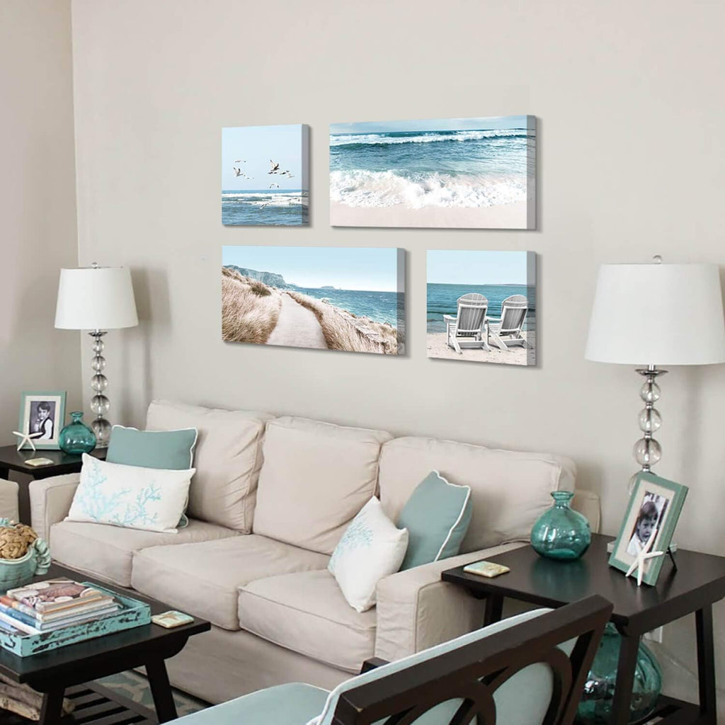 Coastal Chairs & Seagulls Canvas Wall Art Painting Print, 2 Panels N476379