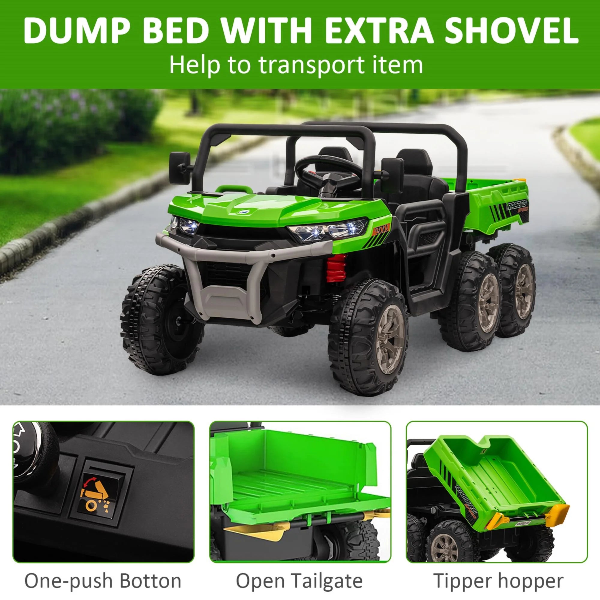 Green 2-Seater Ride on Dump Truck with Remote Control W194