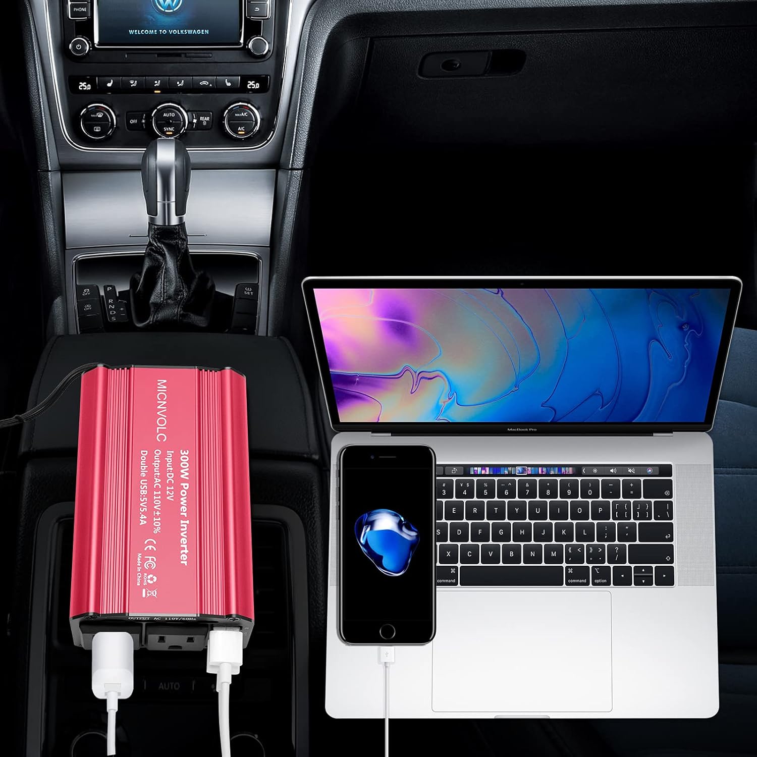 Power Inverter DC 12V to 110V AC 300W Car Inverter Charger with 5.4A Dual USB Pack of 2 Q9227