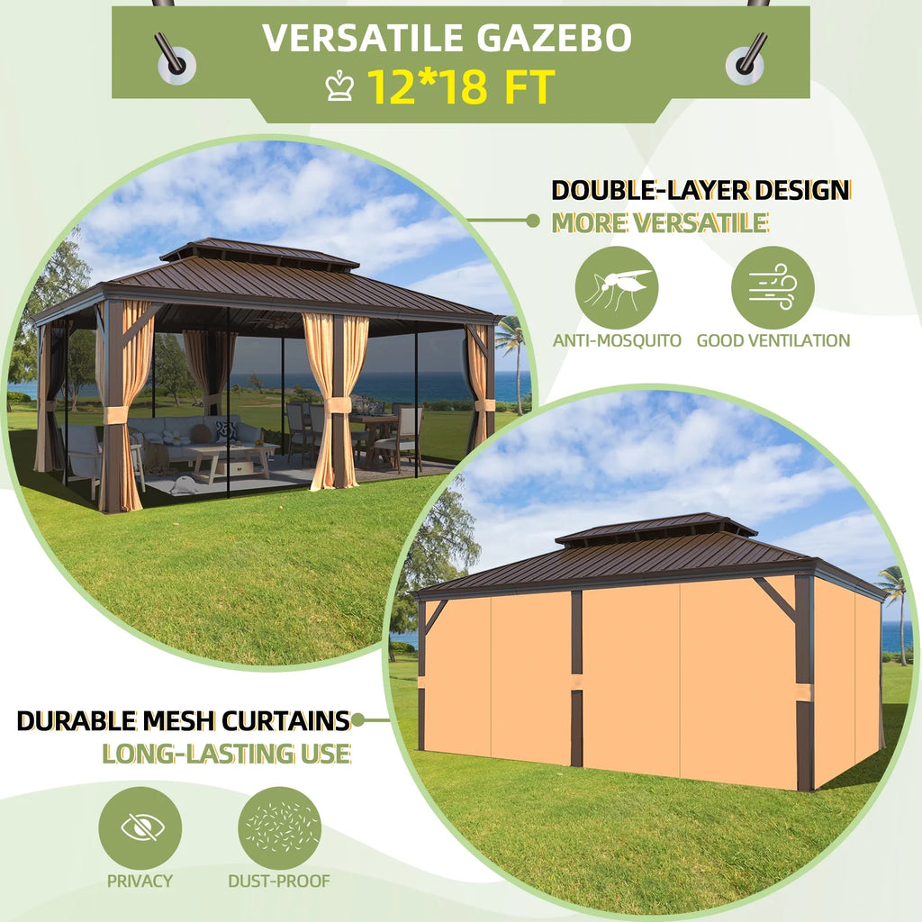 12' x 18' Hardtop Metal Double Roof Gazebo Y477