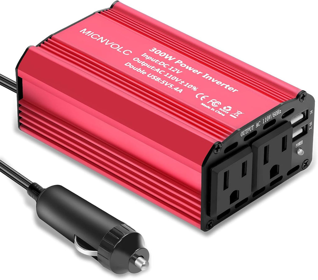 Power Inverter DC 12V to 110V AC 300W Car Inverter Charger with 5.4A Dual USB Pack of 2 Q9227