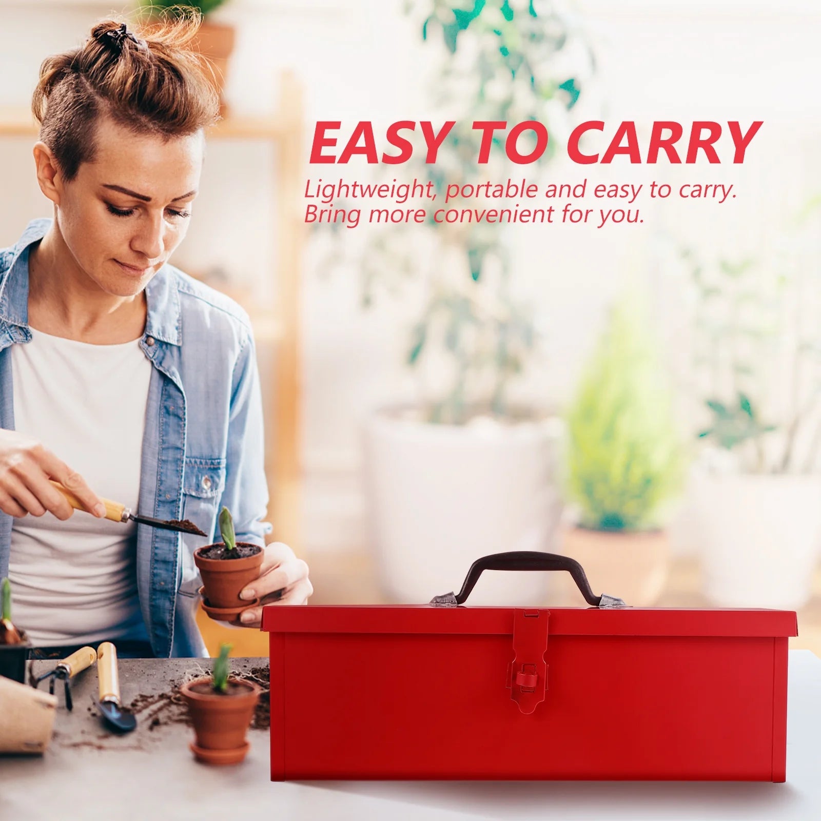 Red Hip Roof Metal Tool Box Q313