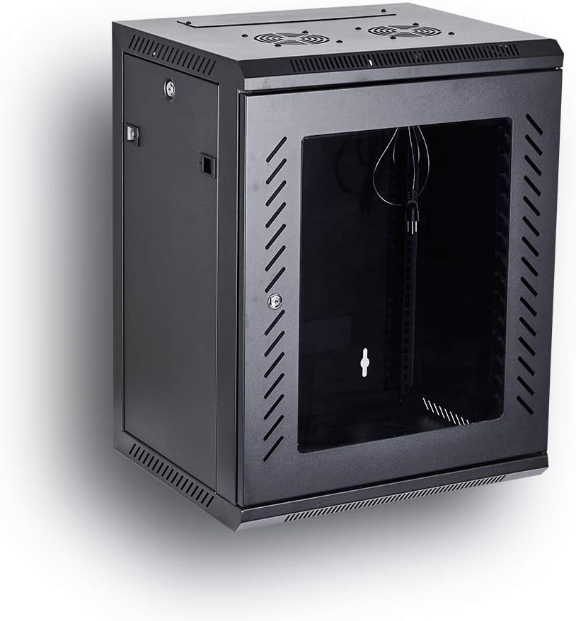 Wall Mount Rack Server Cabinet 19-Inch Network Enclosure with Locking Glass Door 16-Inches Deep B33699