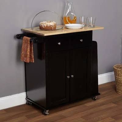 Black Kitchen Cart with Wooden Top P2508