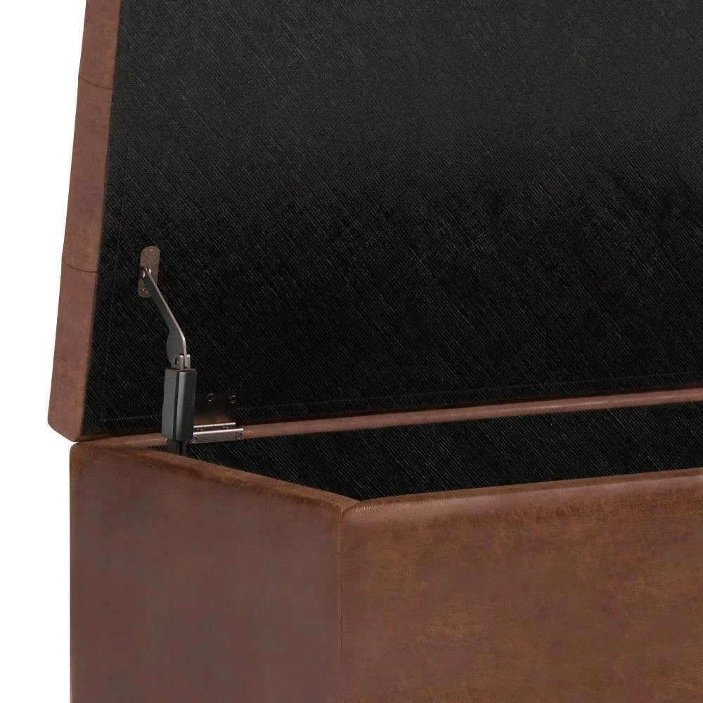 Distressed Saddle Brown Faux Leather Storage Ottoman A4709