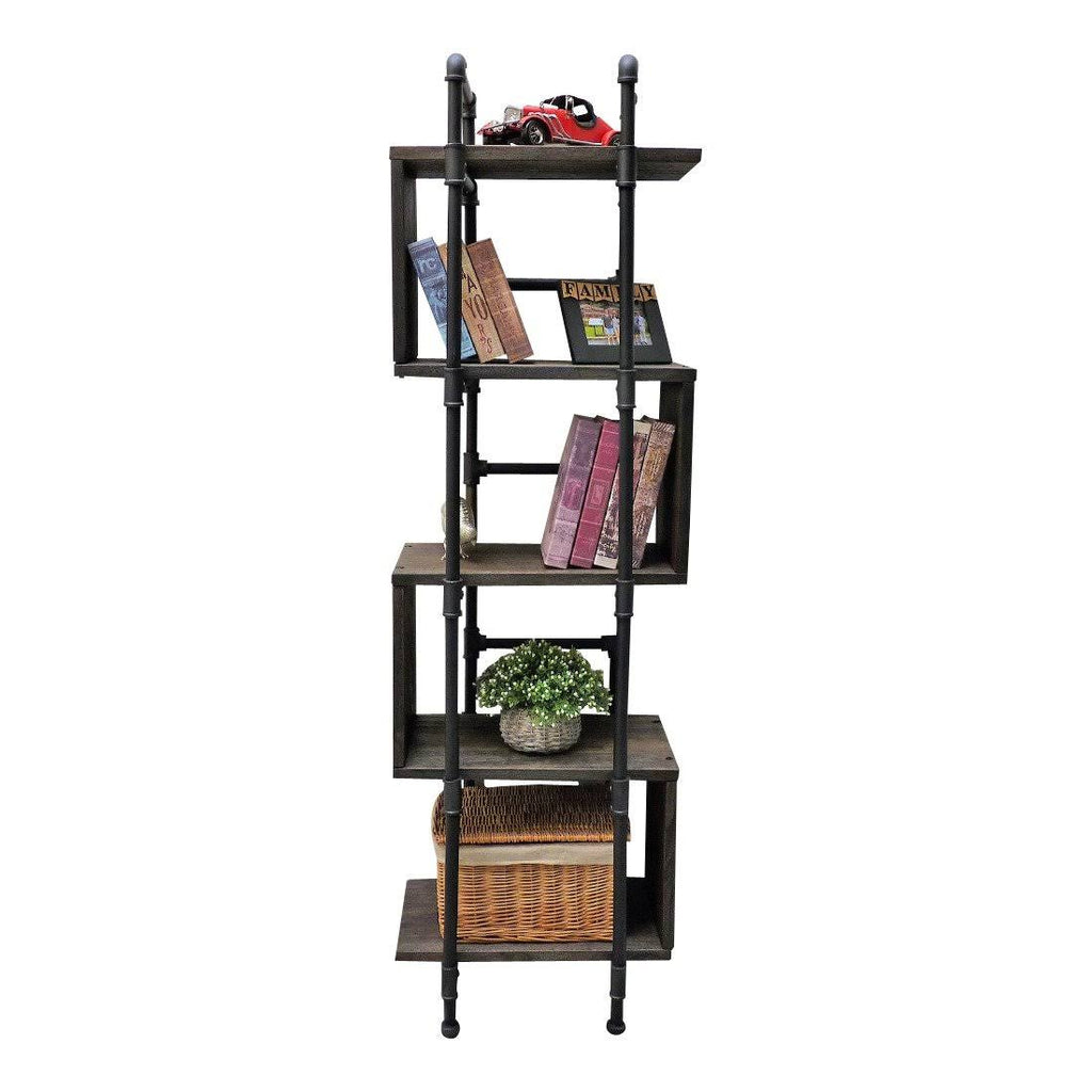 Brushed Brass Gray Natural Etagere Bookcase F780696