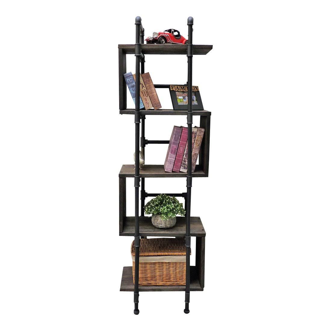 Brushed Brass Gray Natural Etagere Bookcase F780696