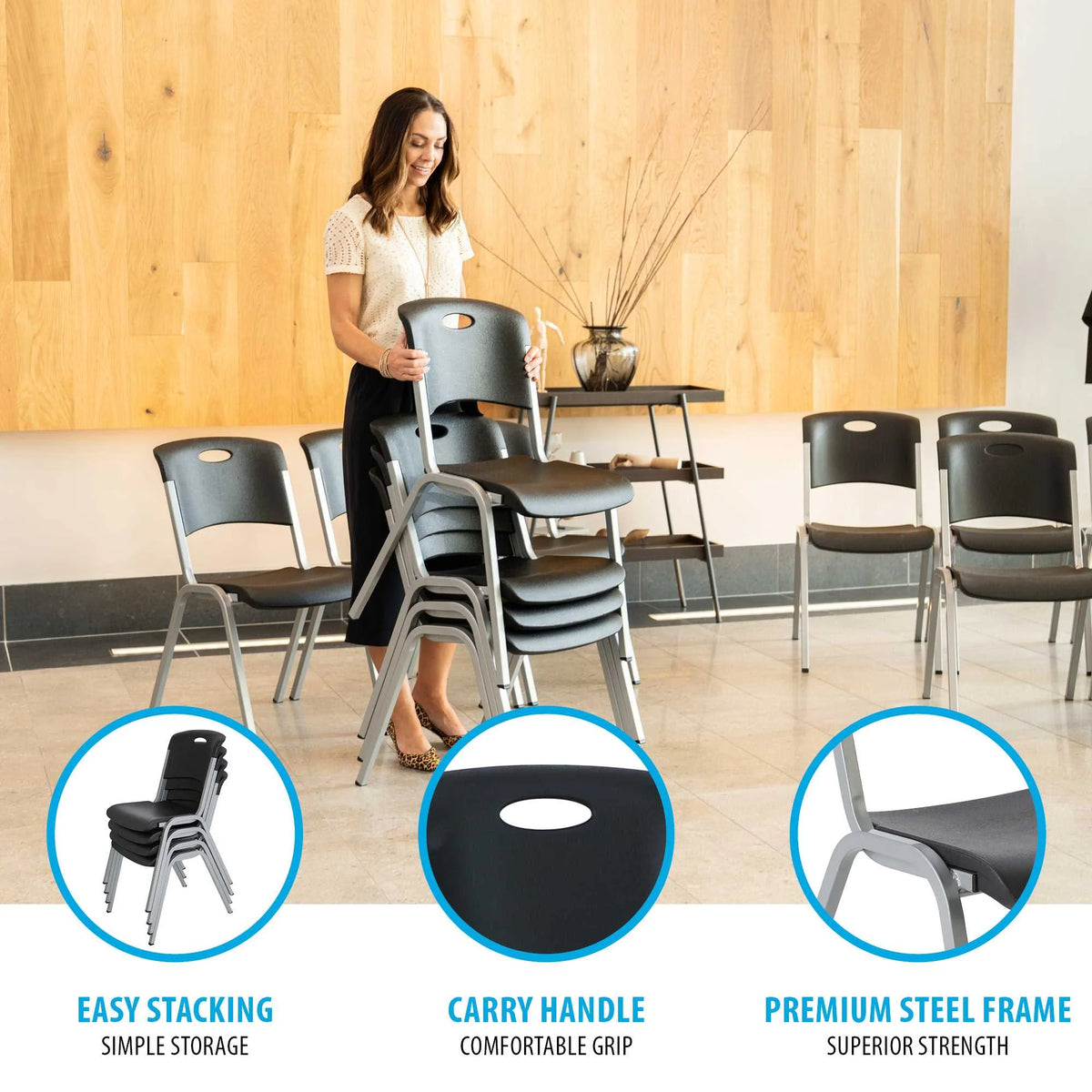 14 Pack Black & Silver Stacking Chairs X9371
