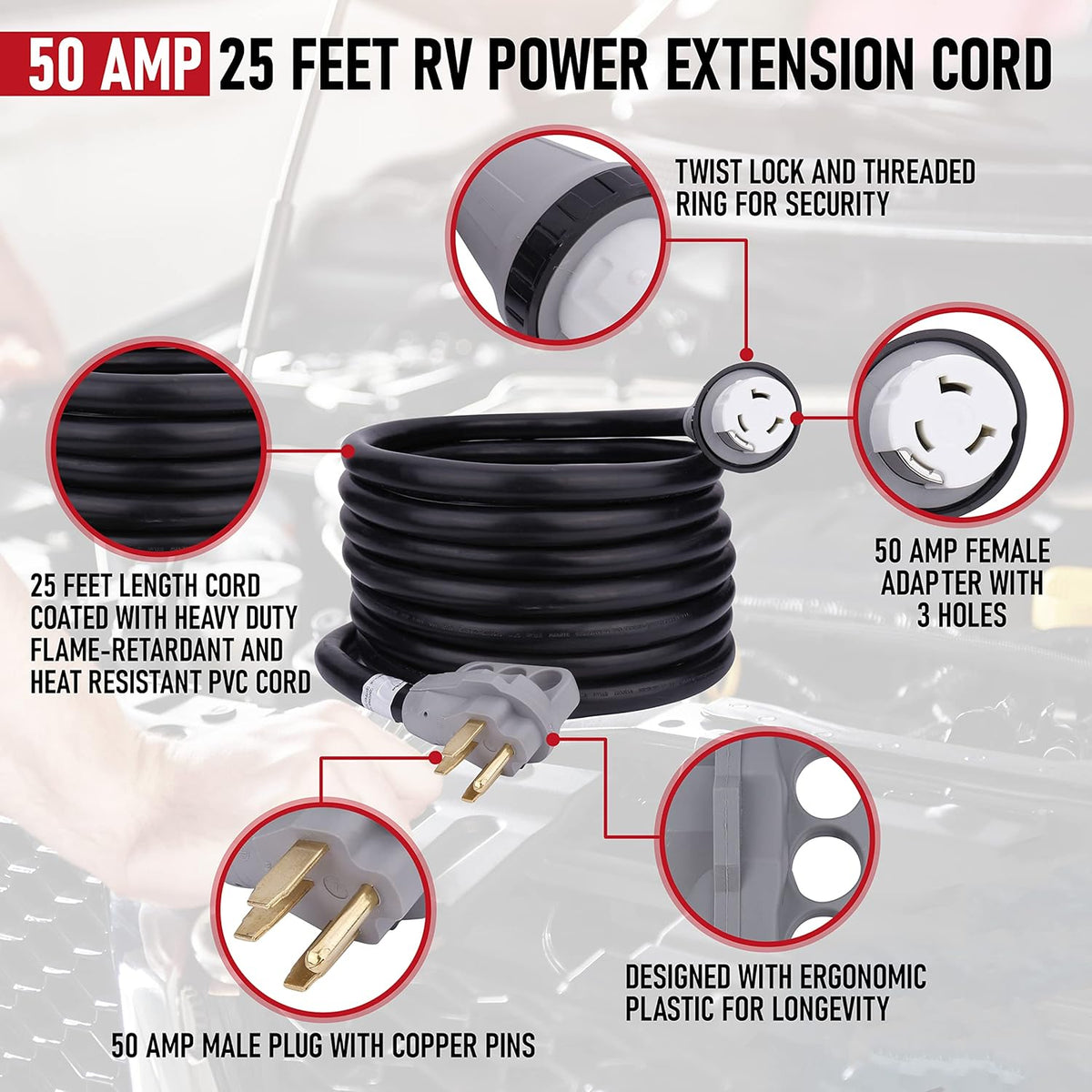 50 Amp 25 Feet RV Power Extension Cord U79988