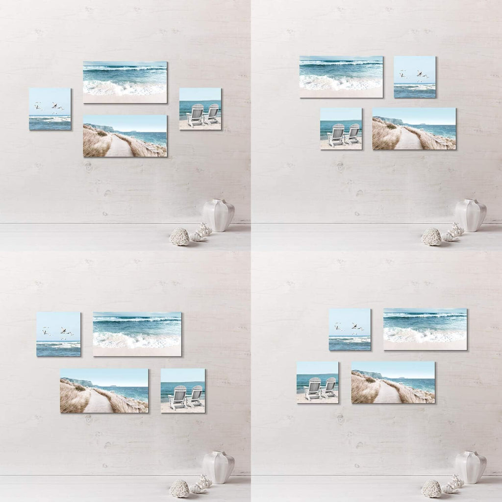 Coastal Chairs & Seagulls Canvas Wall Art Painting Print, 2 Panels N476379