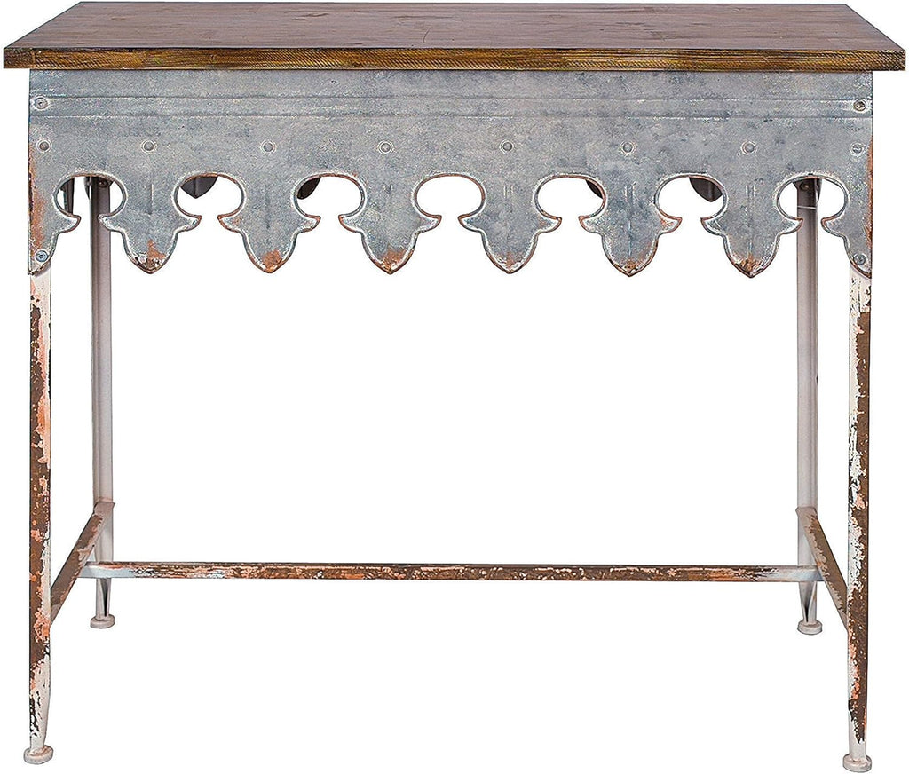 Metal Scalloped Edge Table with Wood Top, Distressed Zinc Pack of 2 W293