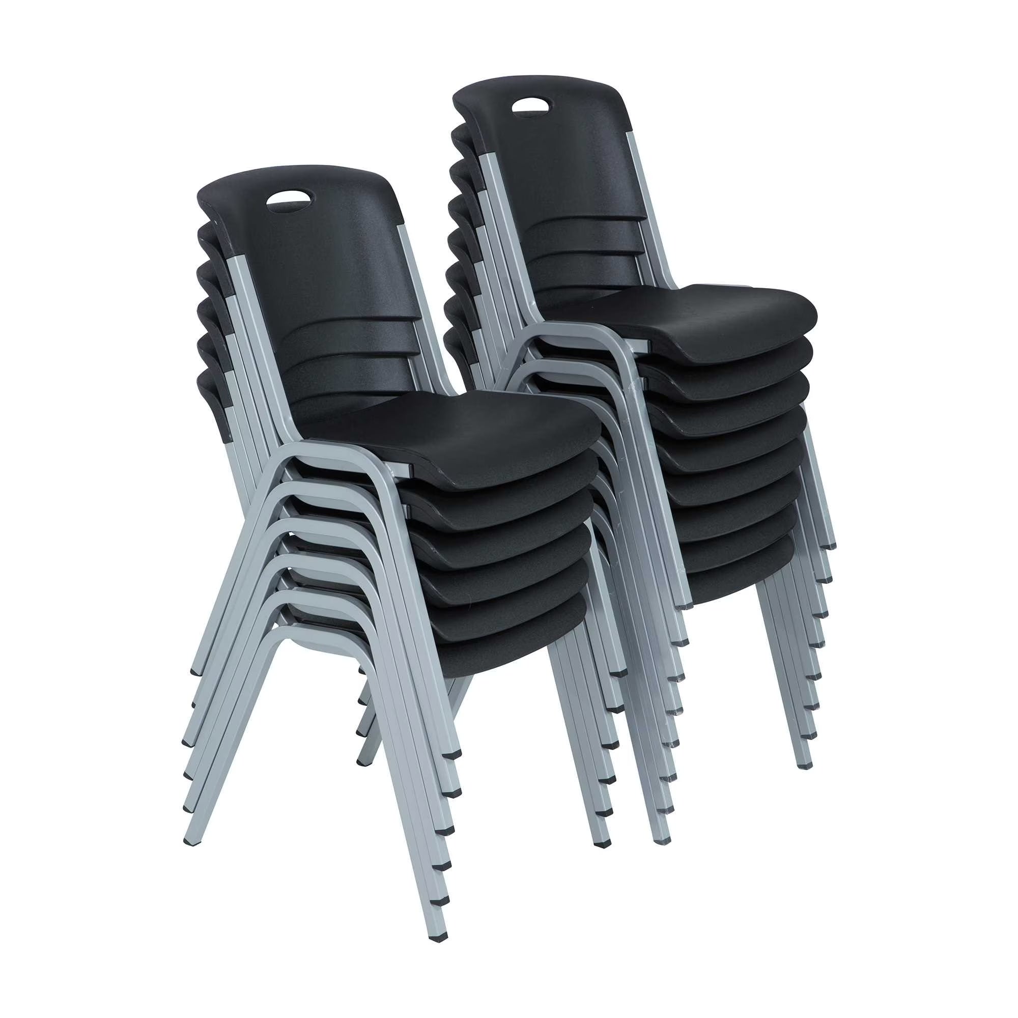 14 Pack Black & Silver Stacking Chairs X9371