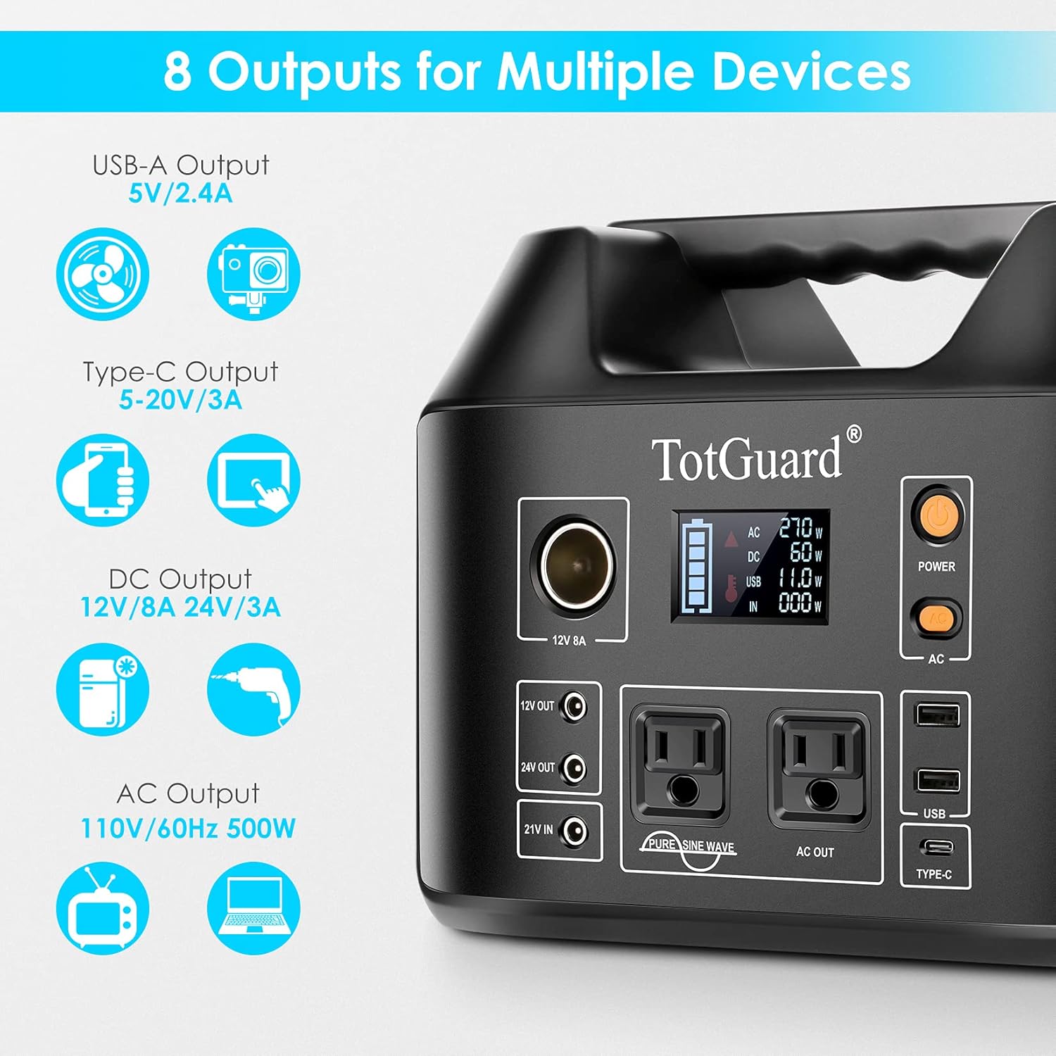 800W Portable Lithium Power Station with 2 AC Outlets Z980760